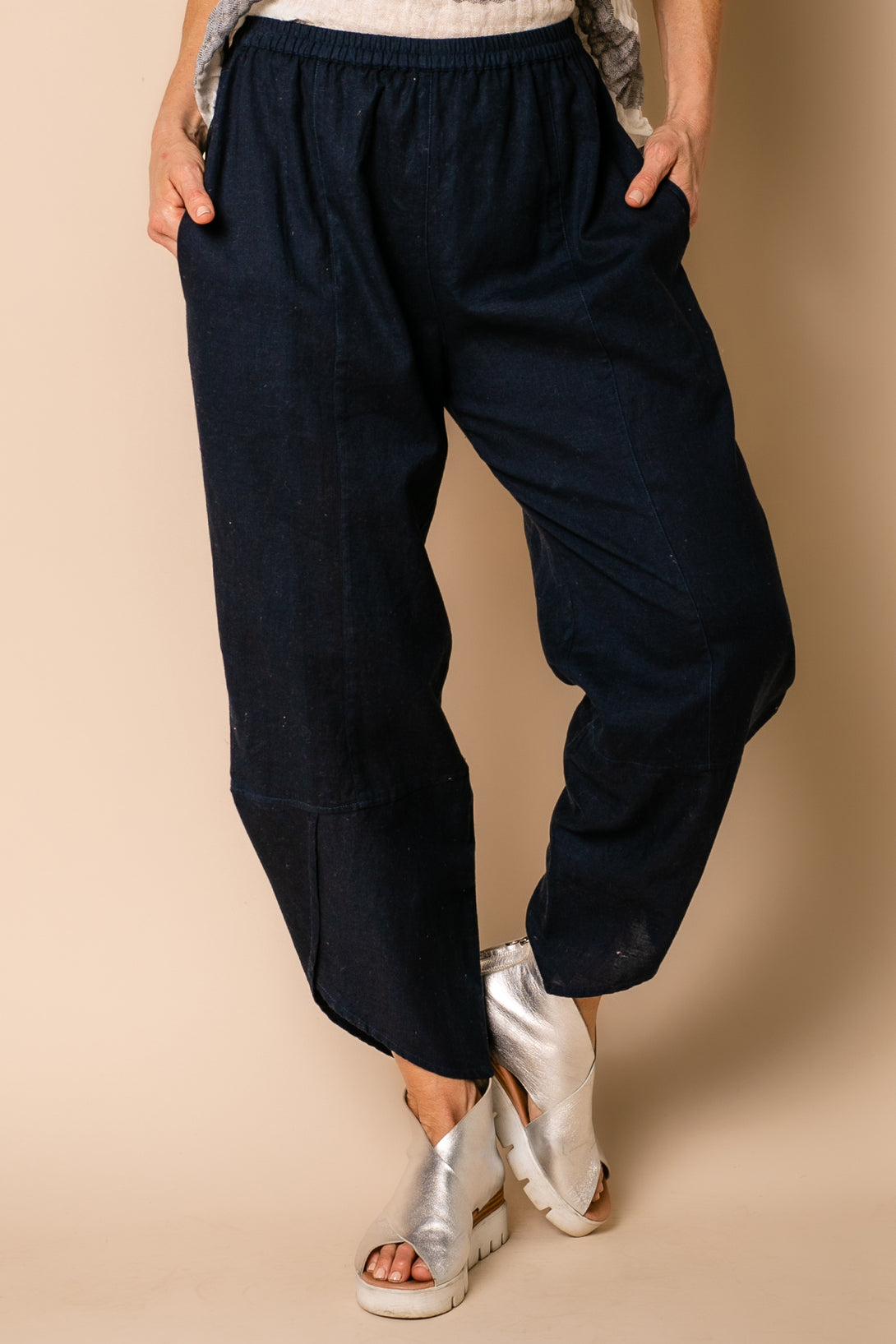 Rowen Linen Blend Pants in Navy - Imagine Fashion