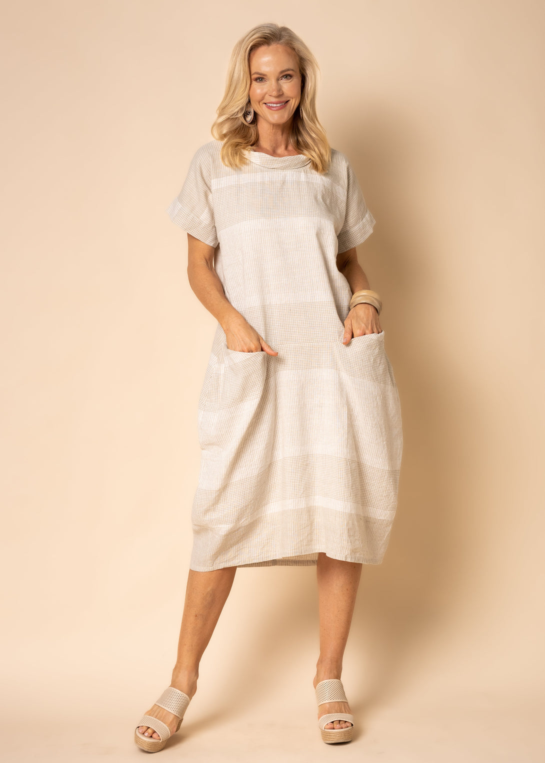 Bobbie Linen Blend Dress in Latte