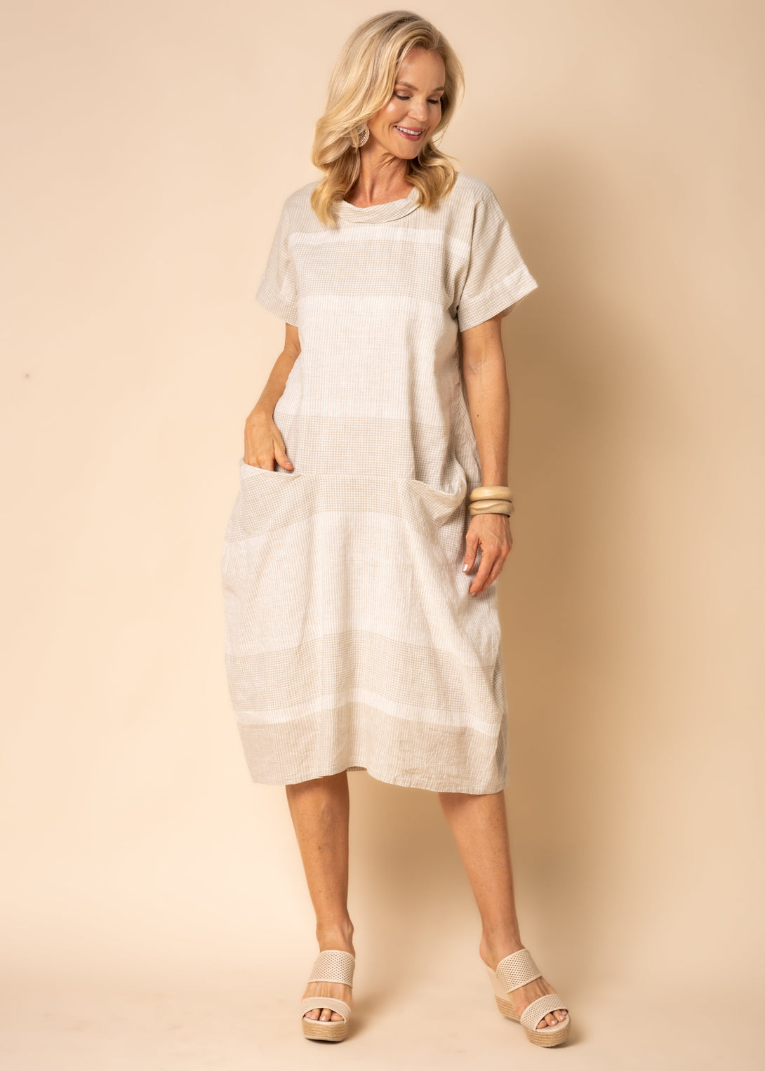 Bobbie Linen Blend Dress in Latte