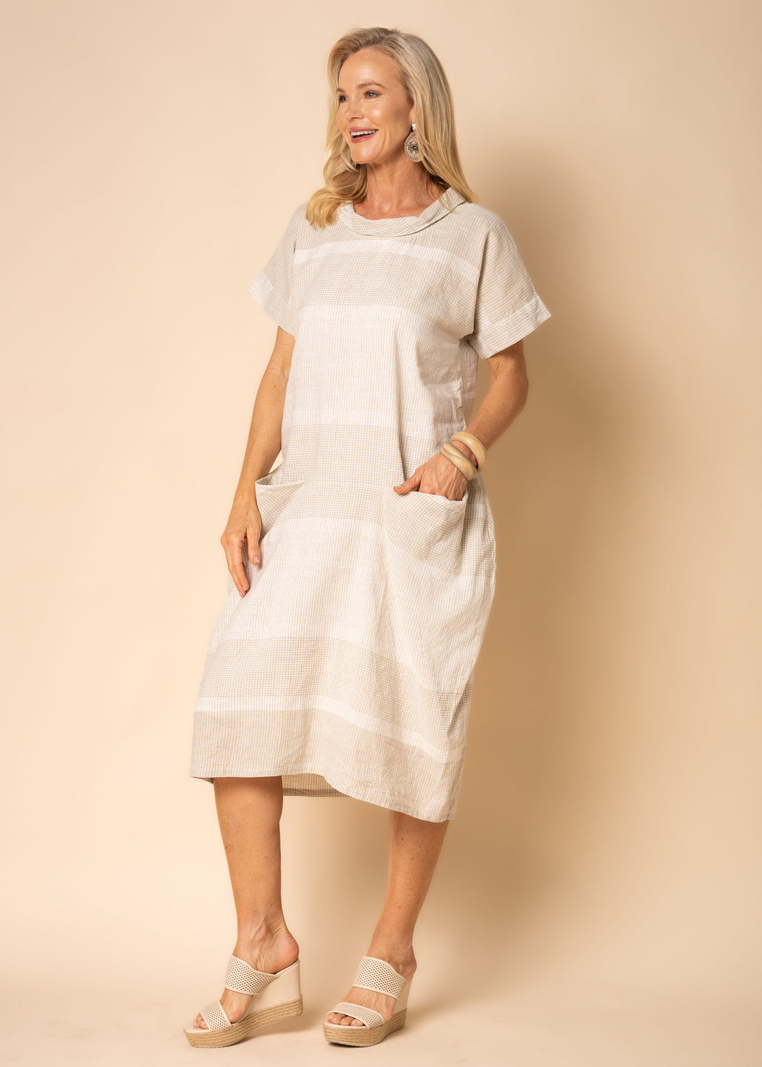 Bobbie Linen Blend Dress in Latte