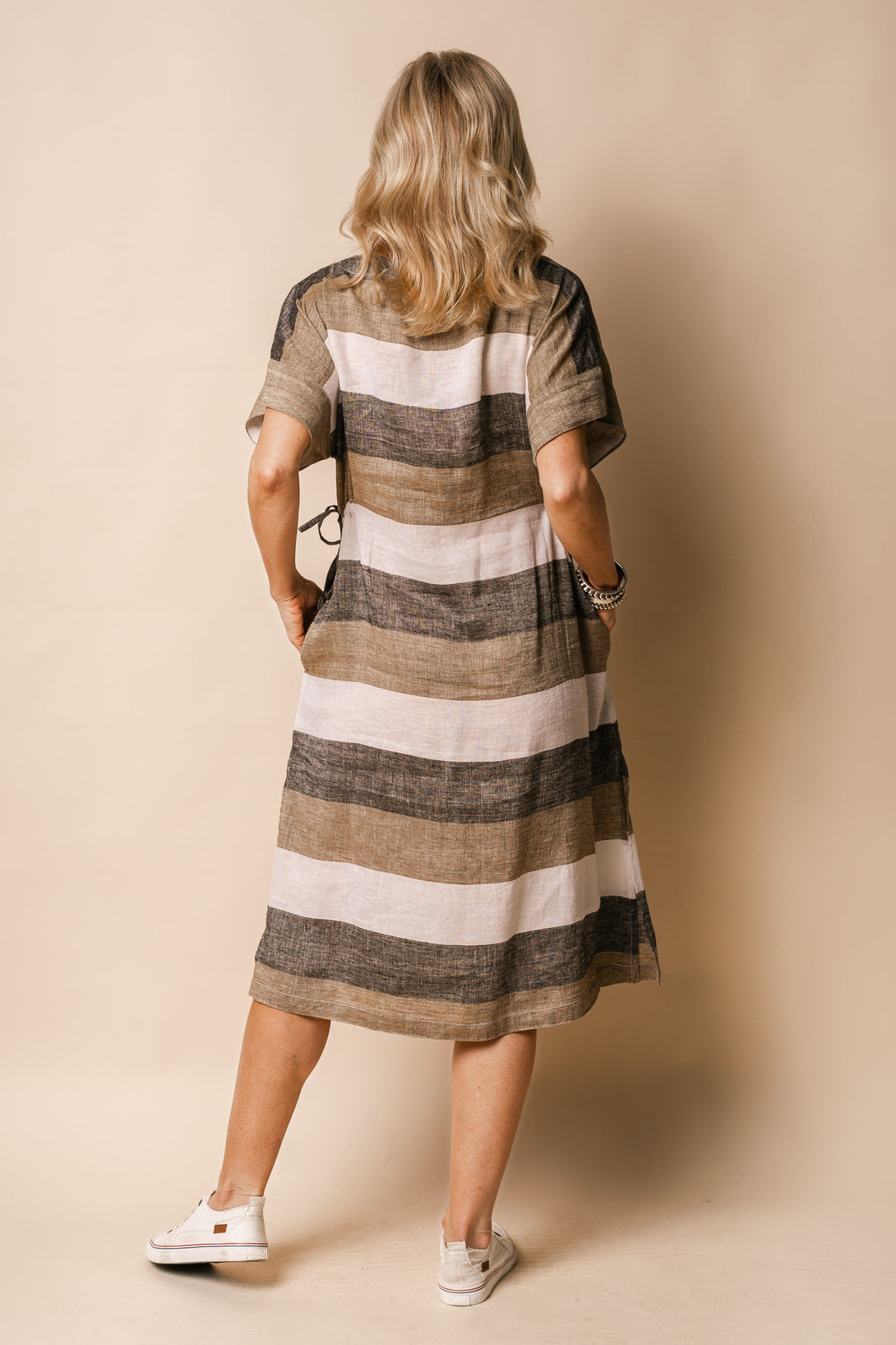 Moxie Linen Blend Dress in Desert - Imagine Fashion