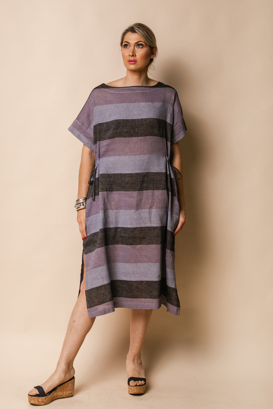 Moxie Linen Blend Dress in Granite - Imagine Fashion