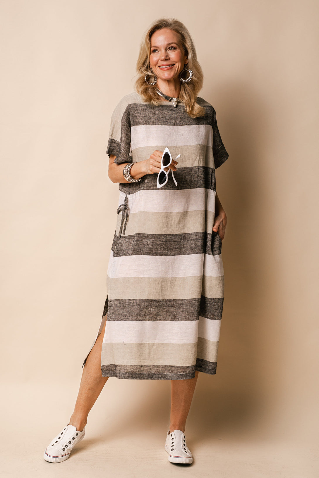 Moxie Linen Blend Dress in Latte