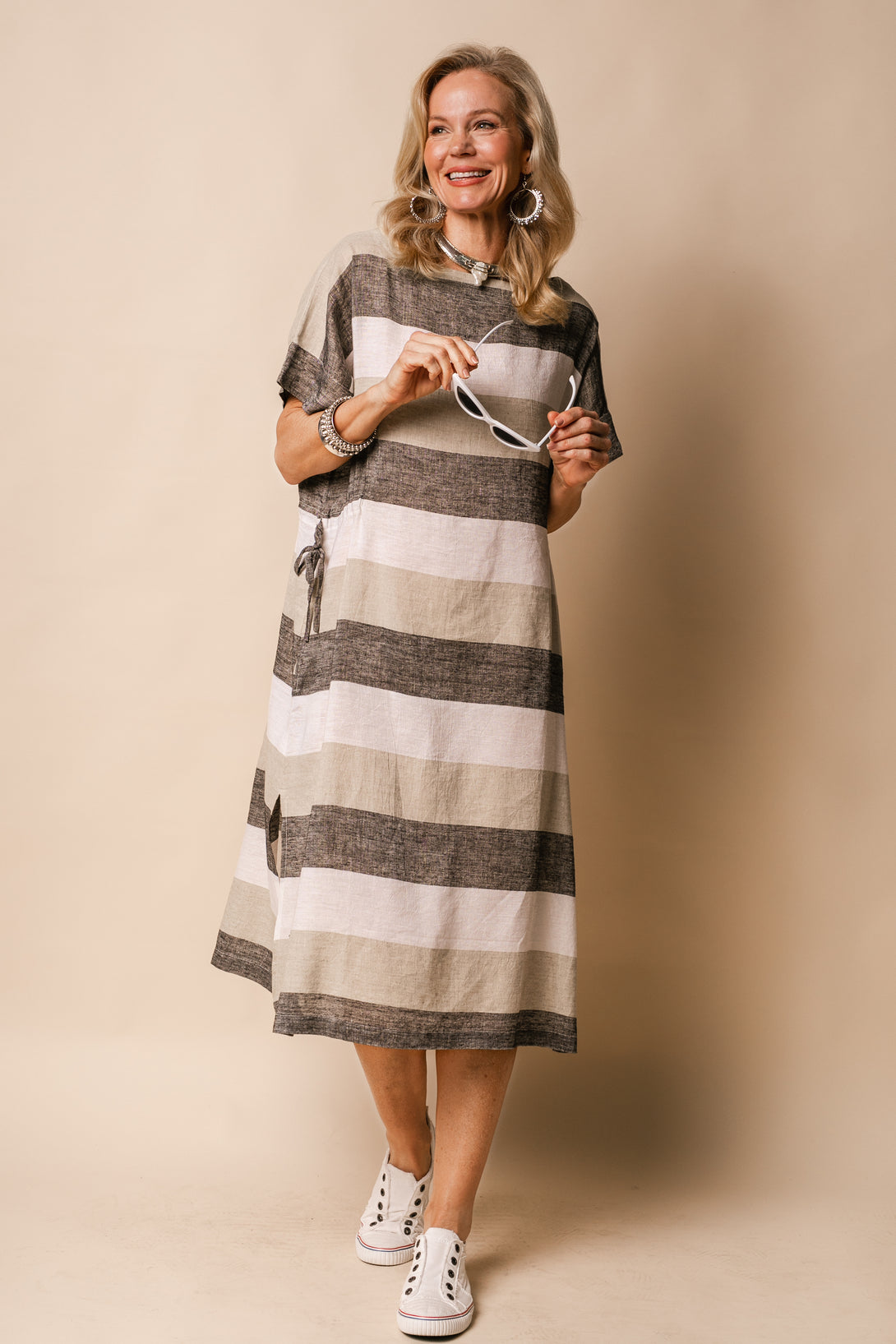 Moxie Linen Blend Dress in Latte - Imagine Fashion