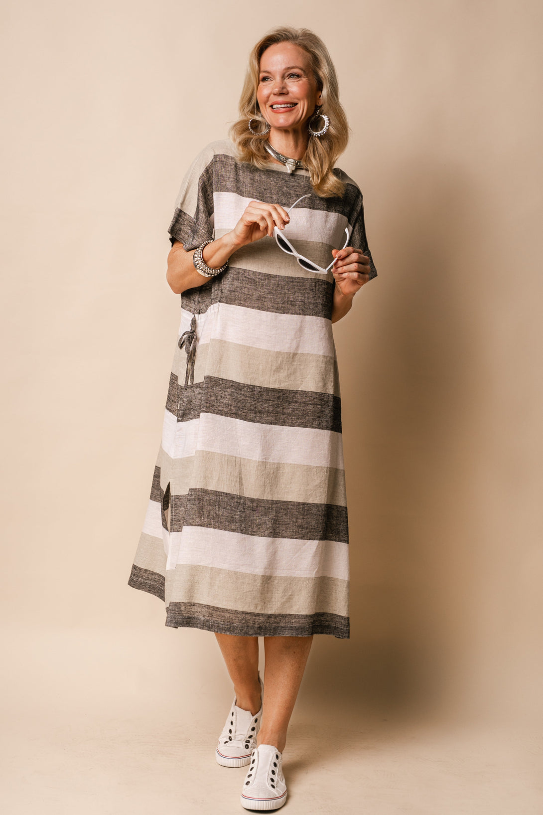 Moxie Linen Blend Dress in Latte