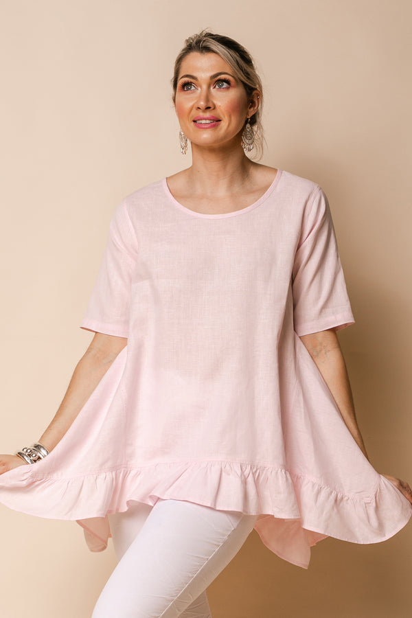 Shiloh Linen Blend Top in Blush - Imagine Fashion