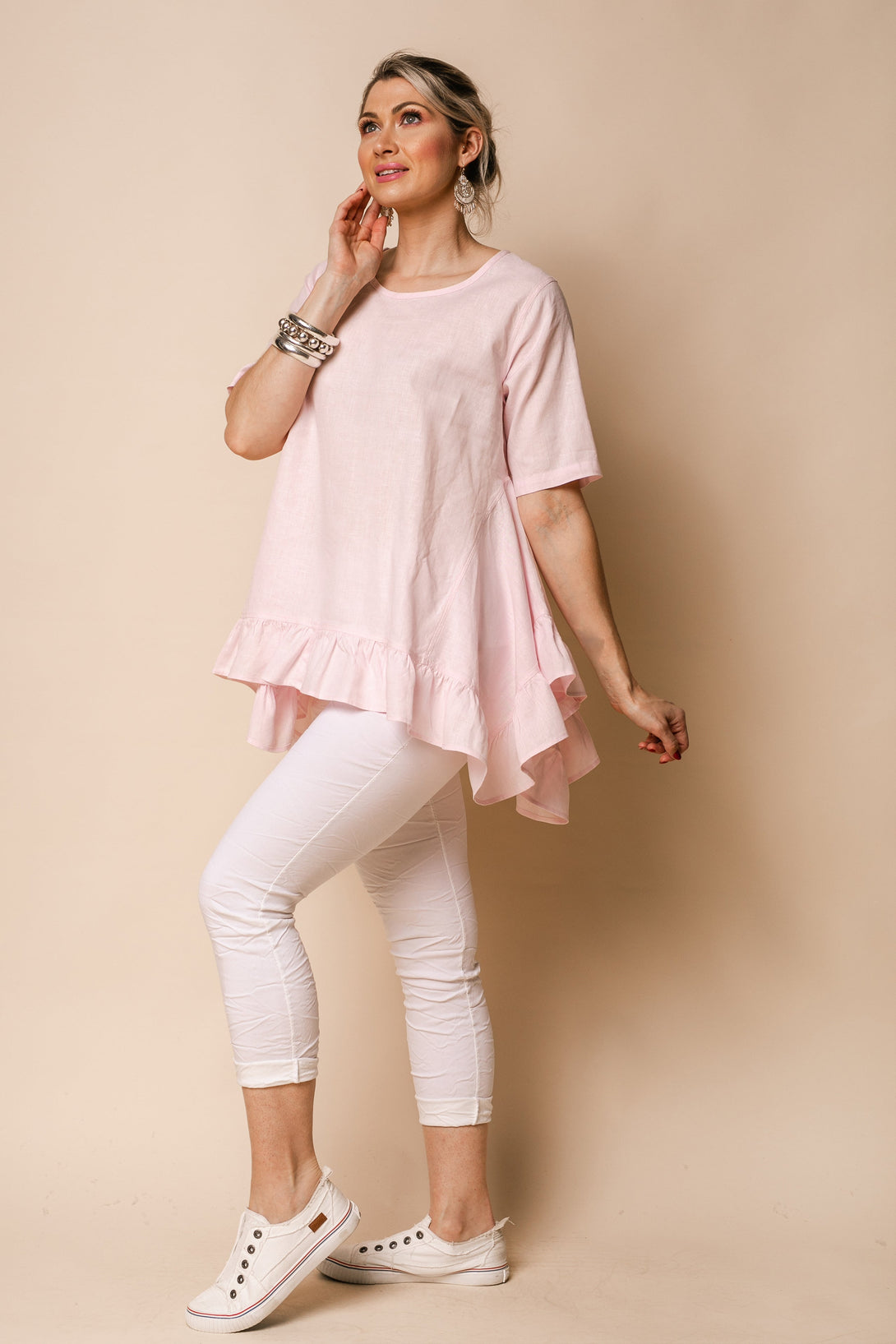 Shiloh Linen Blend Top in Blush - Imagine Fashion