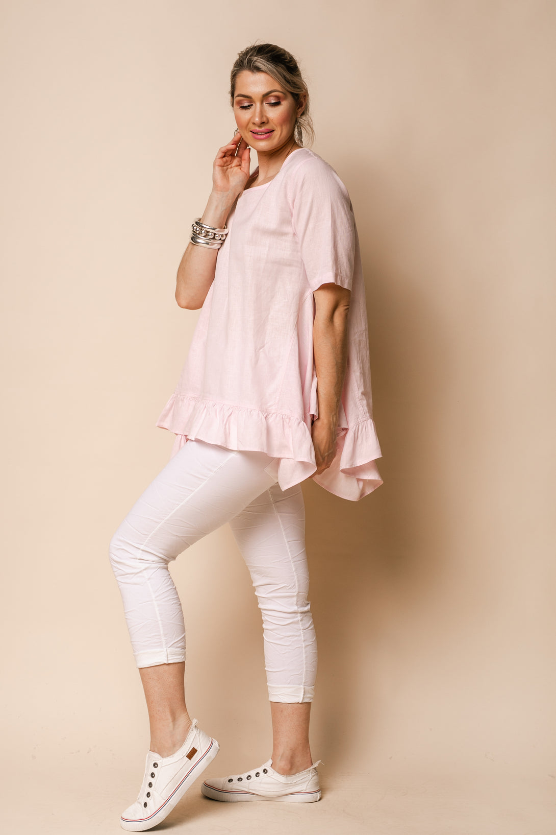 Shiloh Linen Blend Top in Blush - Imagine Fashion