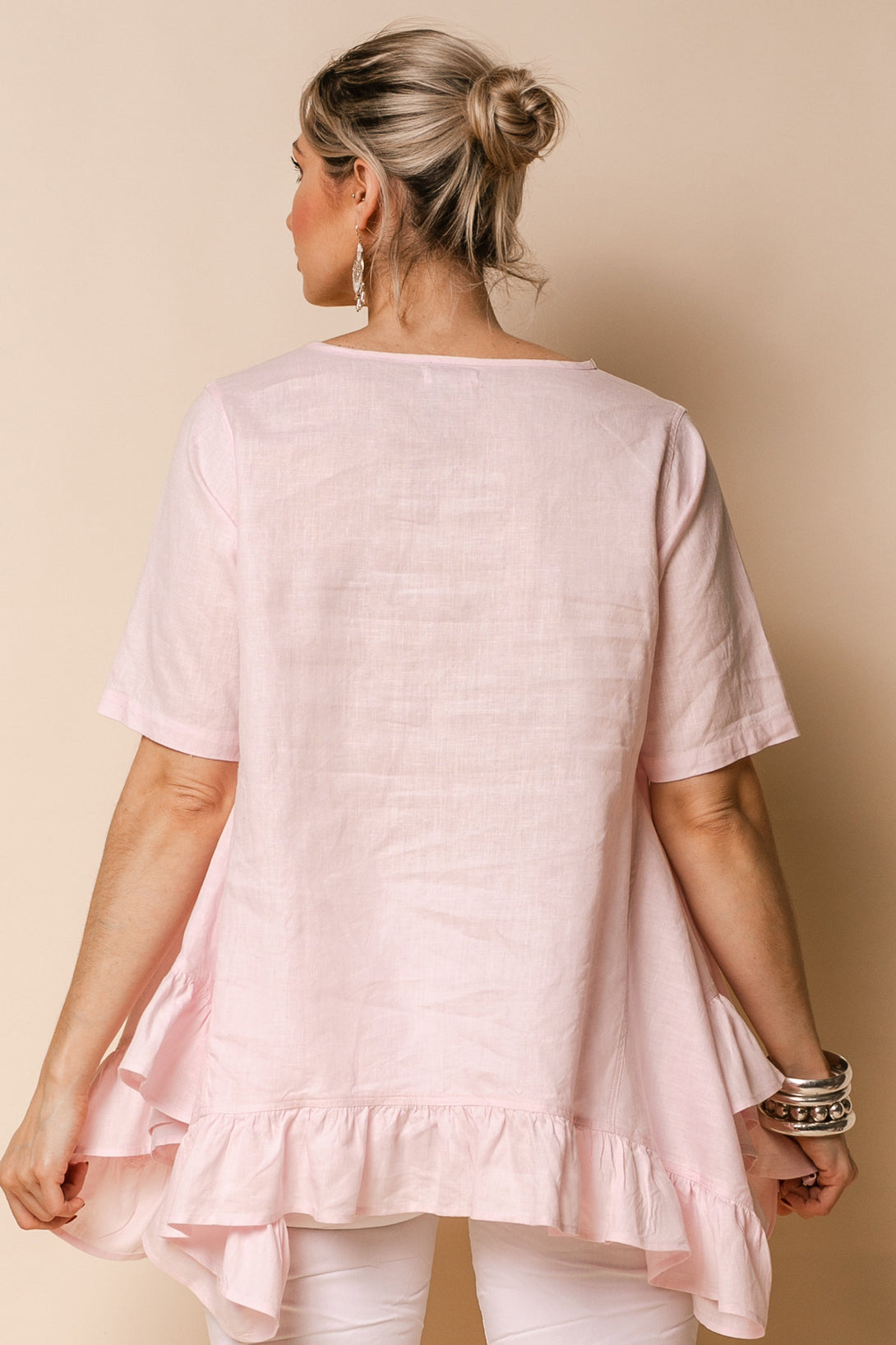 Shiloh Linen Blend Top in Blush - Imagine Fashion