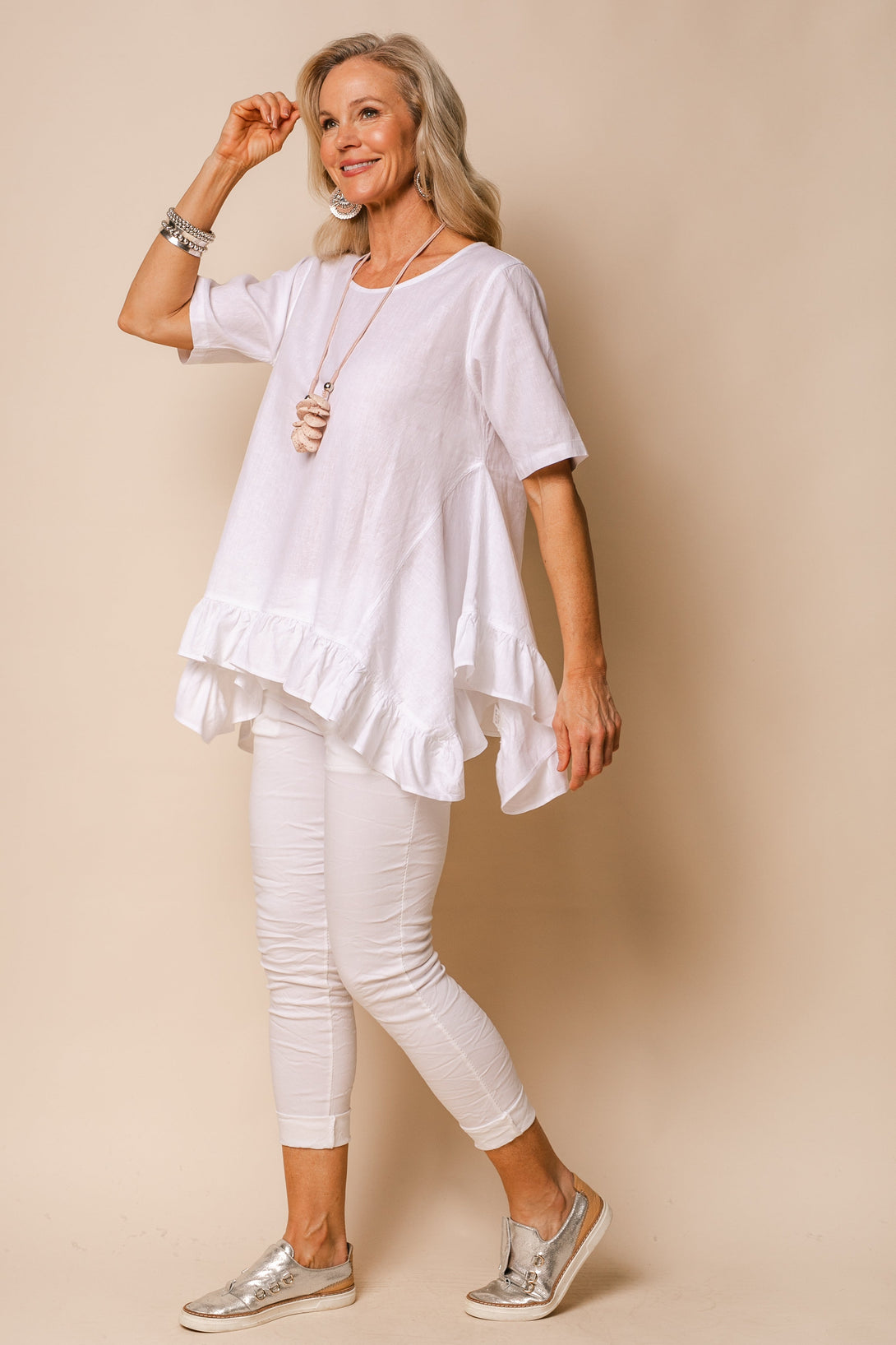 Shiloh Linen Blend Top in White - Imagine Fashion