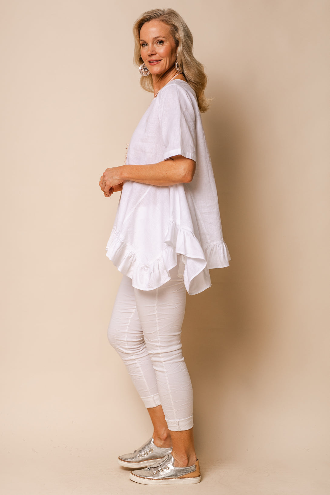 Shiloh Linen Blend Top in White - Imagine Fashion