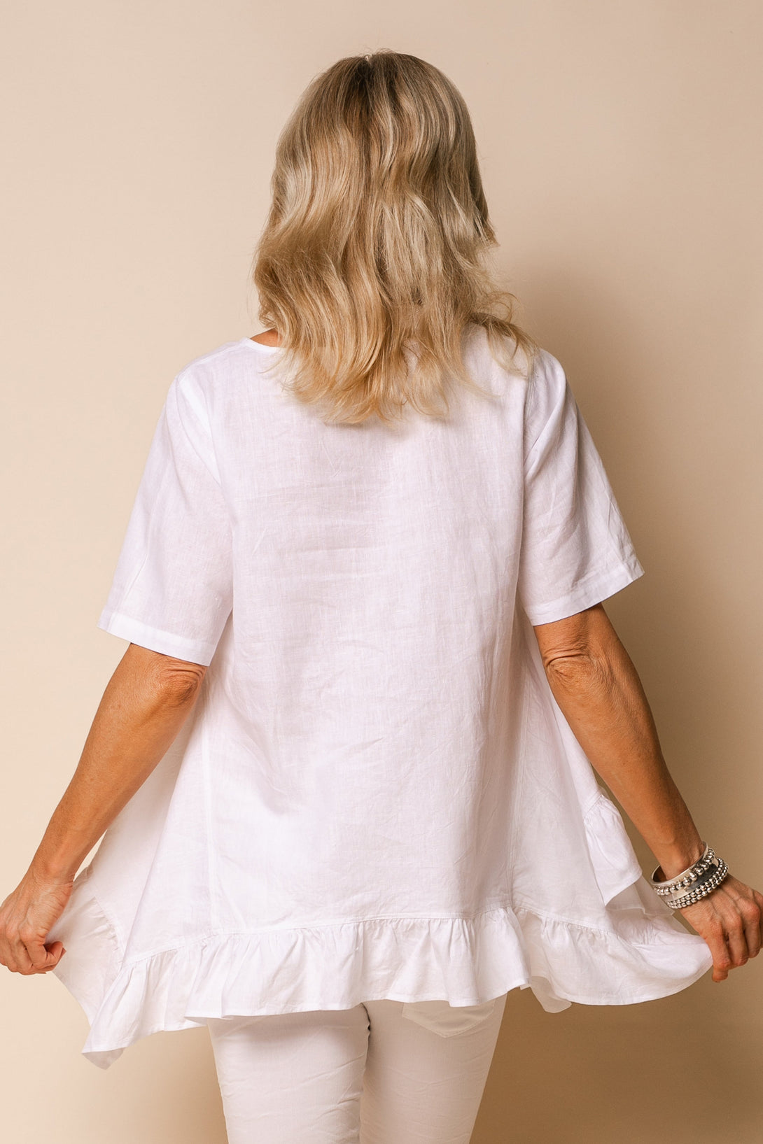 Shiloh Linen Blend Top in White - Imagine Fashion