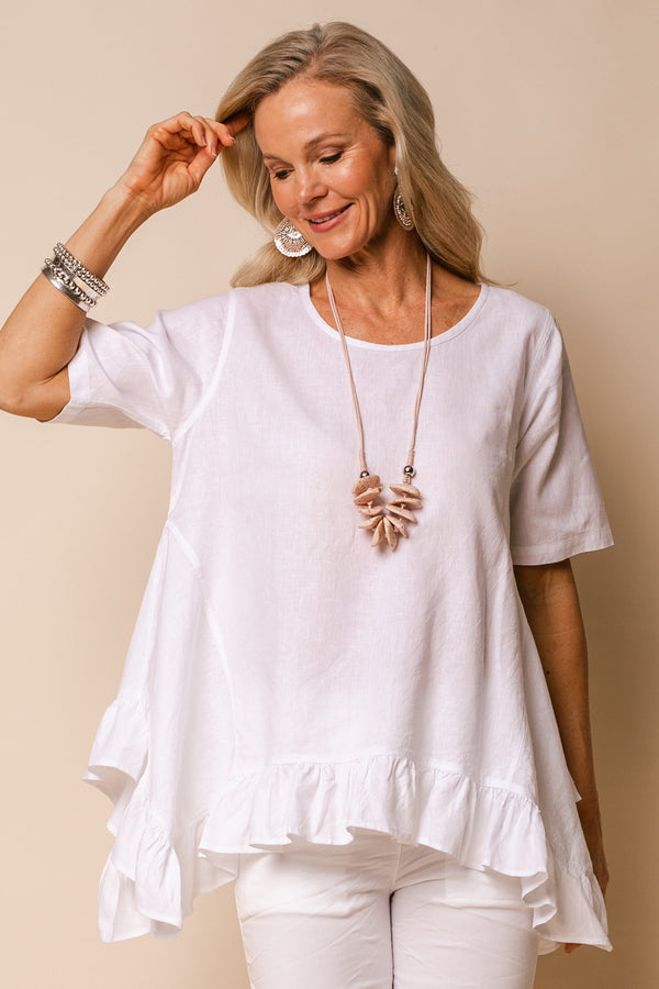 Shiloh Linen Blend Top in White - Imagine Fashion