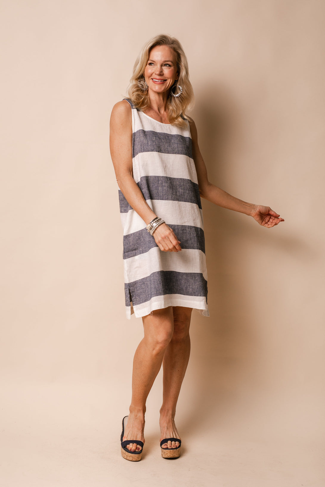 Joelle Linen Blend Dress in Navy