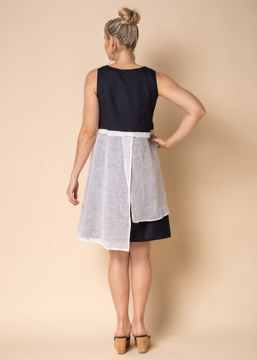 Joyce Linen Blend Dress in Navy