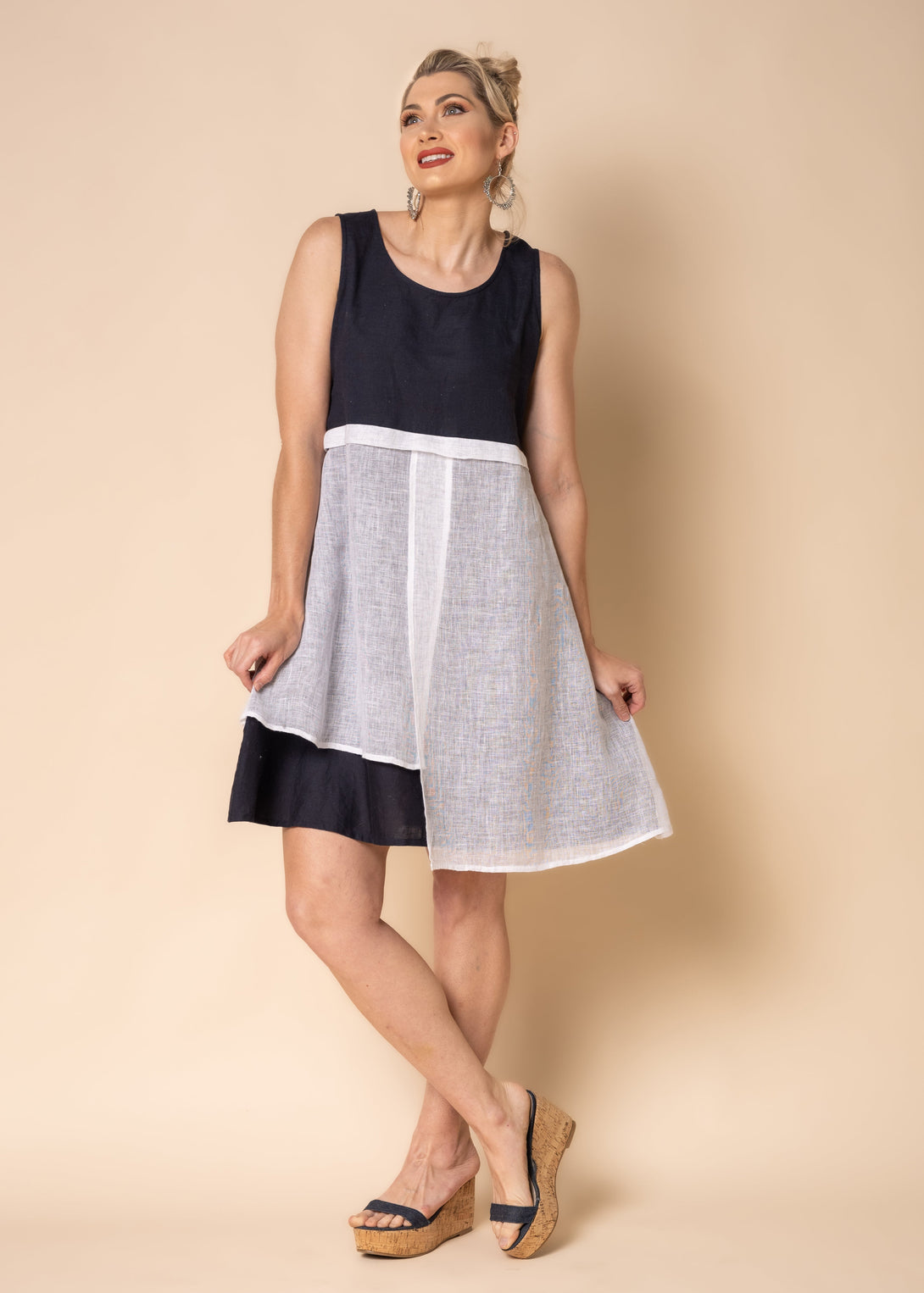 Joyce Linen Blend Dress in Navy