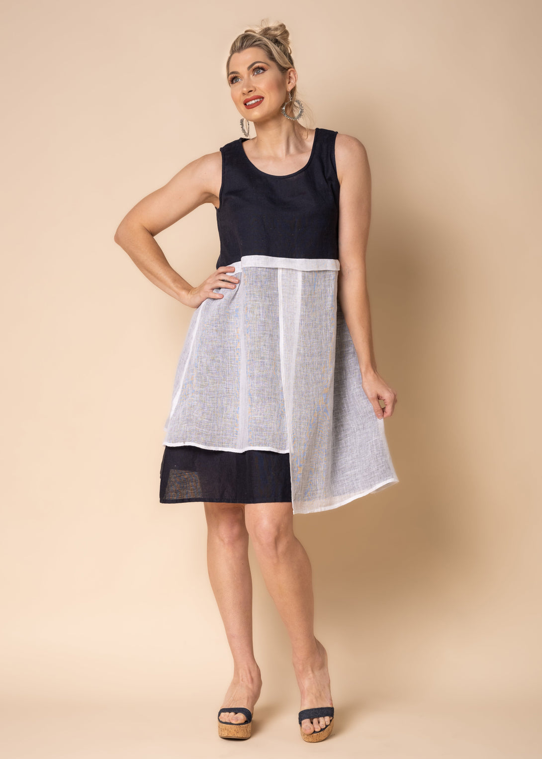 Joyce Linen Blend Dress in Navy