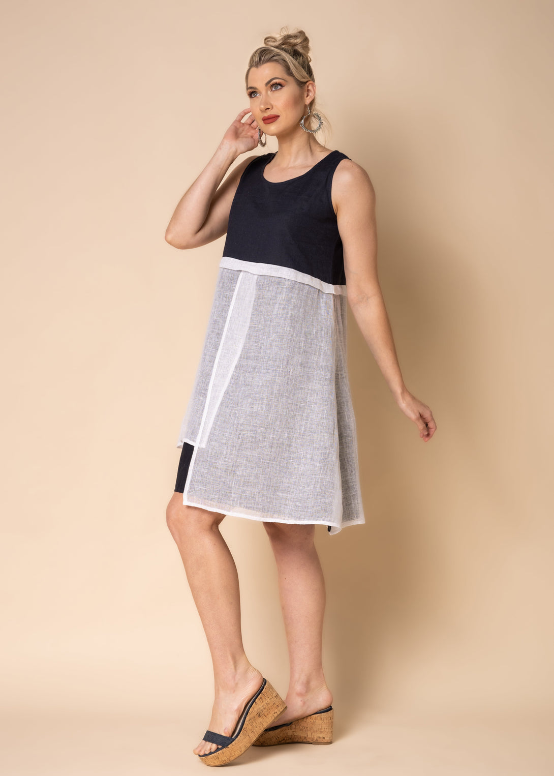 Joyce Linen Blend Dress in Navy