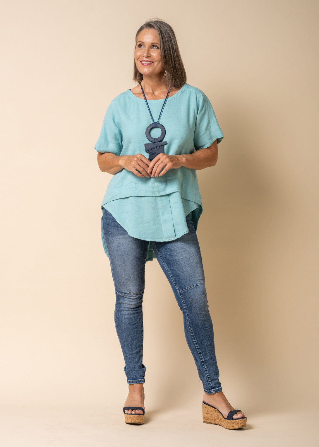 Talulla Linen Top in Aqua Mist