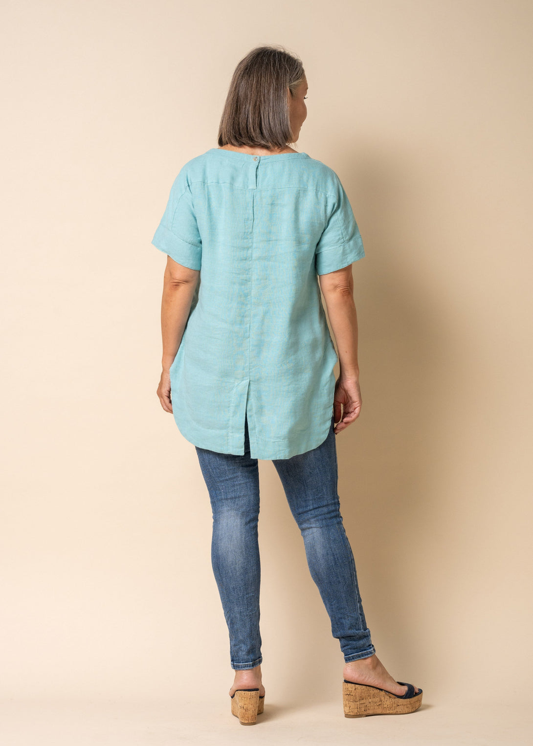 Talulla Linen Top in Aqua Mist