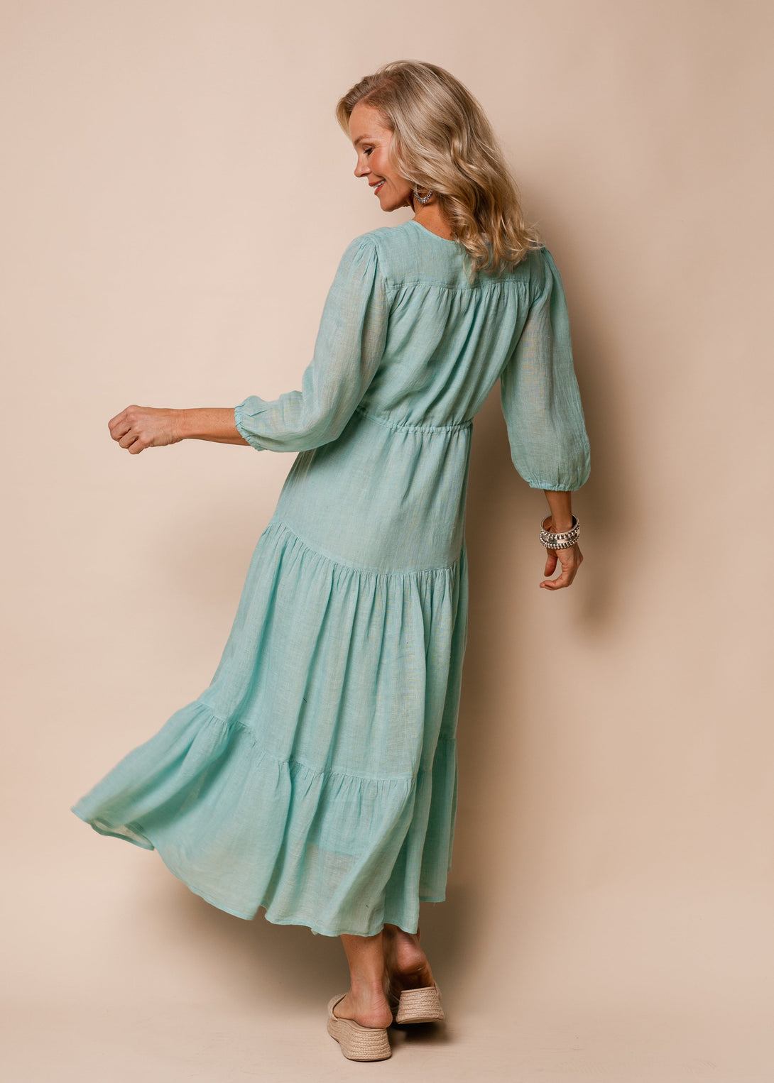 Danica Linen Dress in Aqua Mist