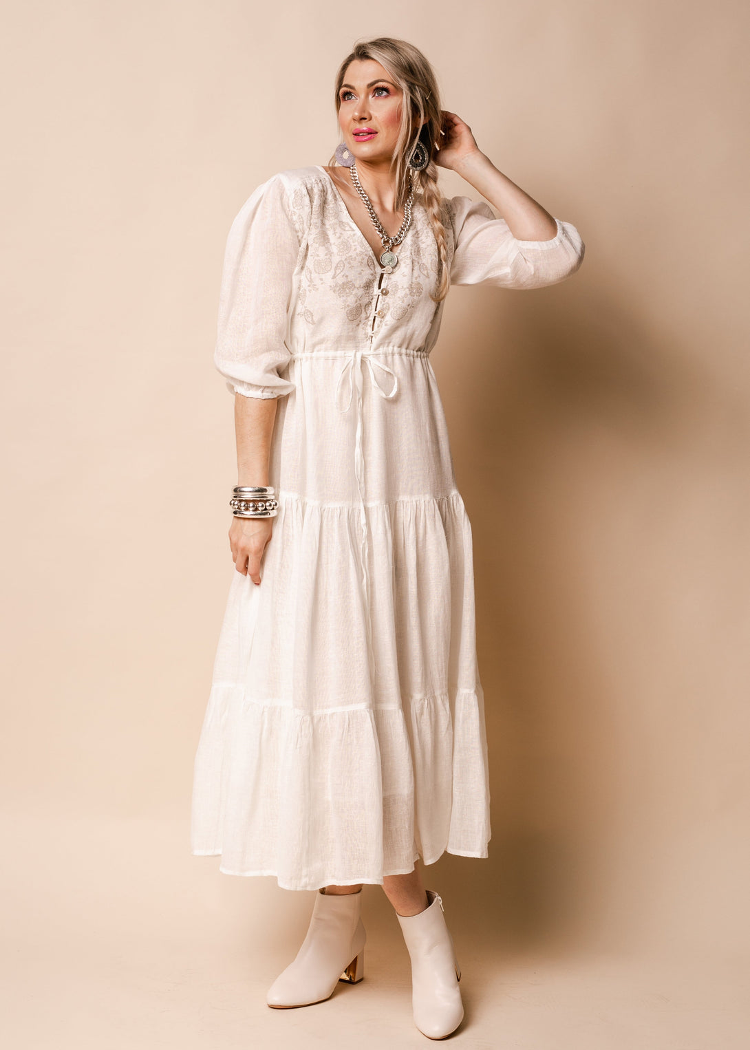 Danica Linen Dress in Cream