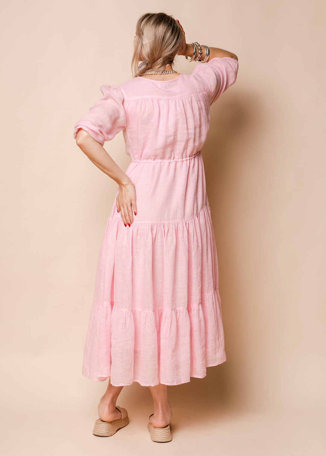 Danica Linen Dress in Blush - Imagine Fashion