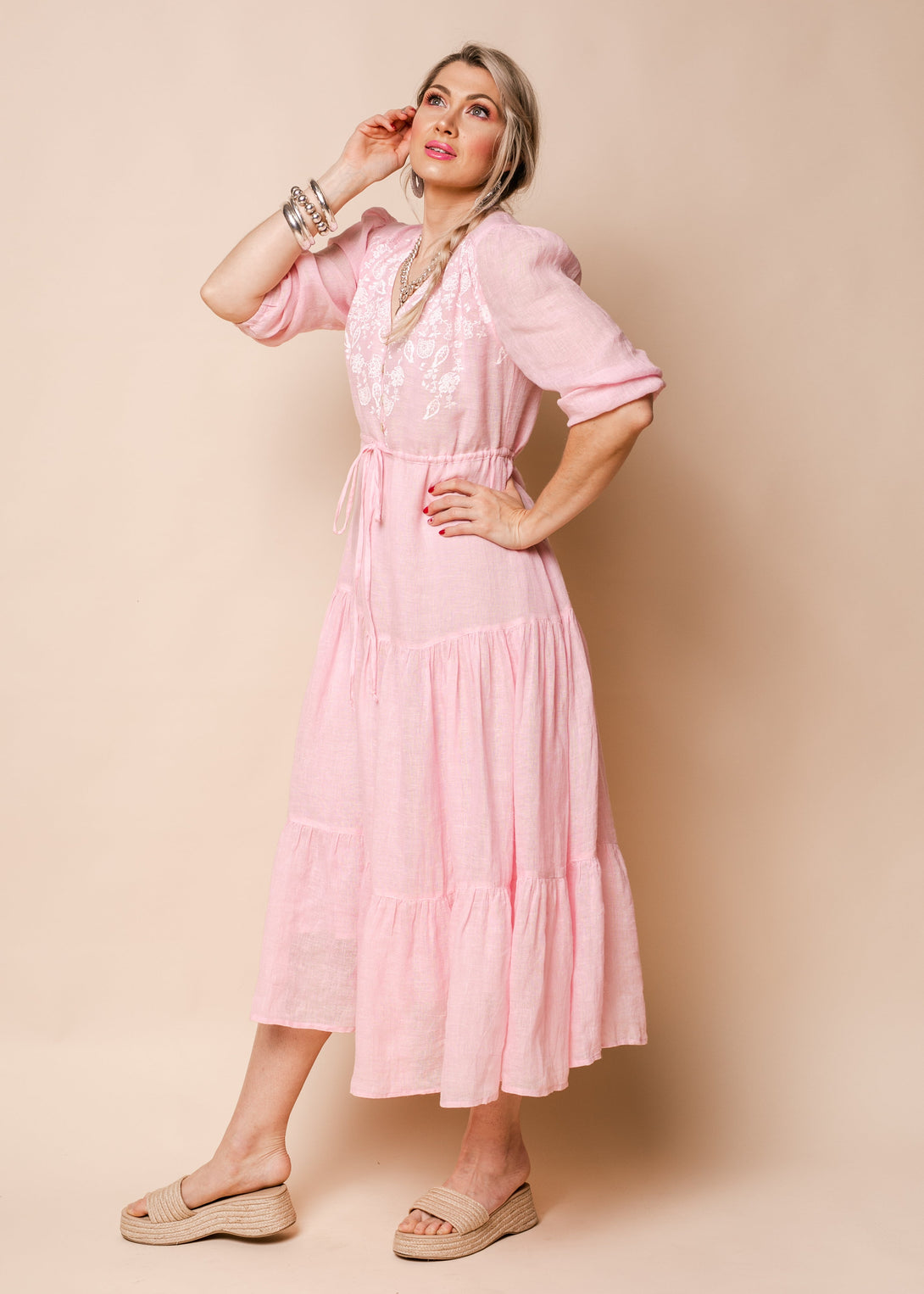 Danica Linen Dress in Blush