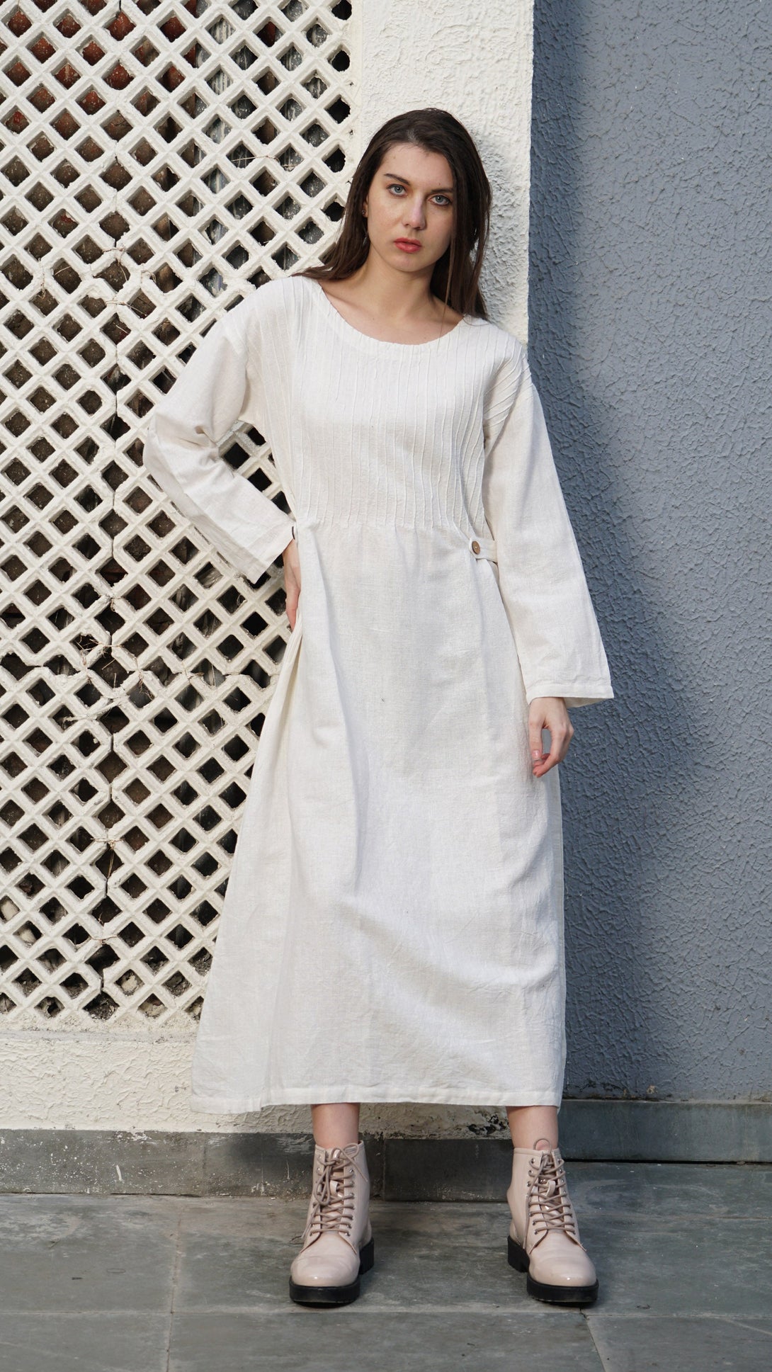 Belinda Linen Blend Dress in Cream