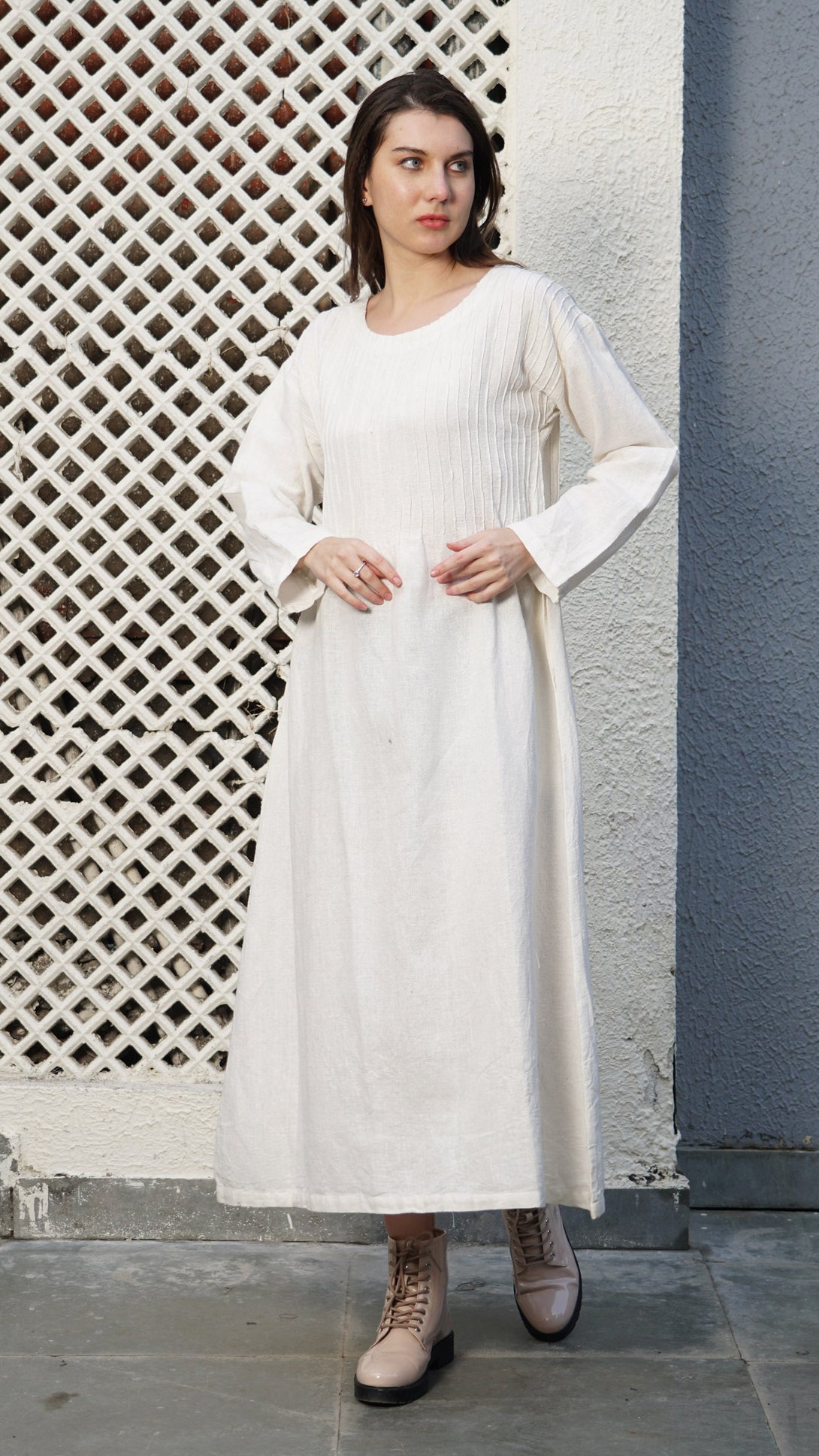 Belinda Linen Blend Dress in Cream