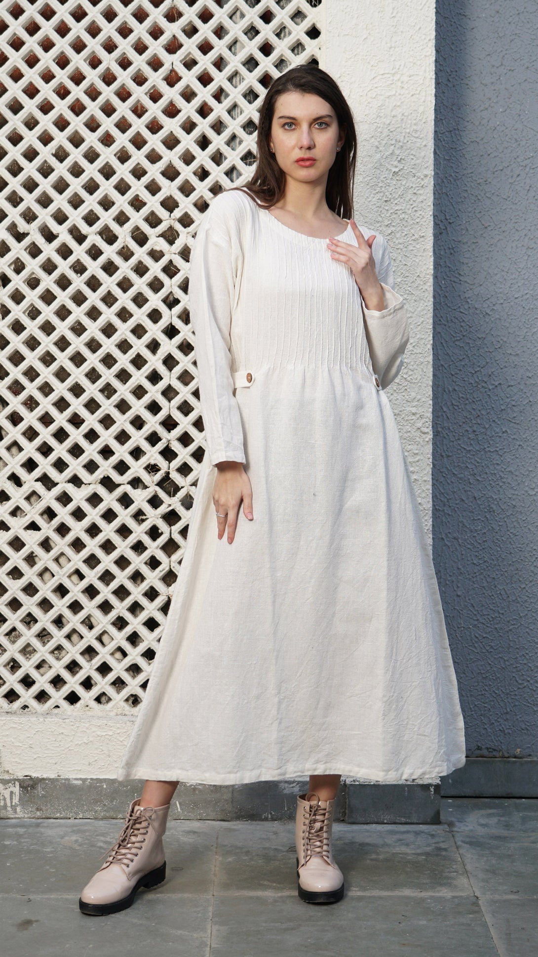 Belinda Linen Blend Dress in Cream