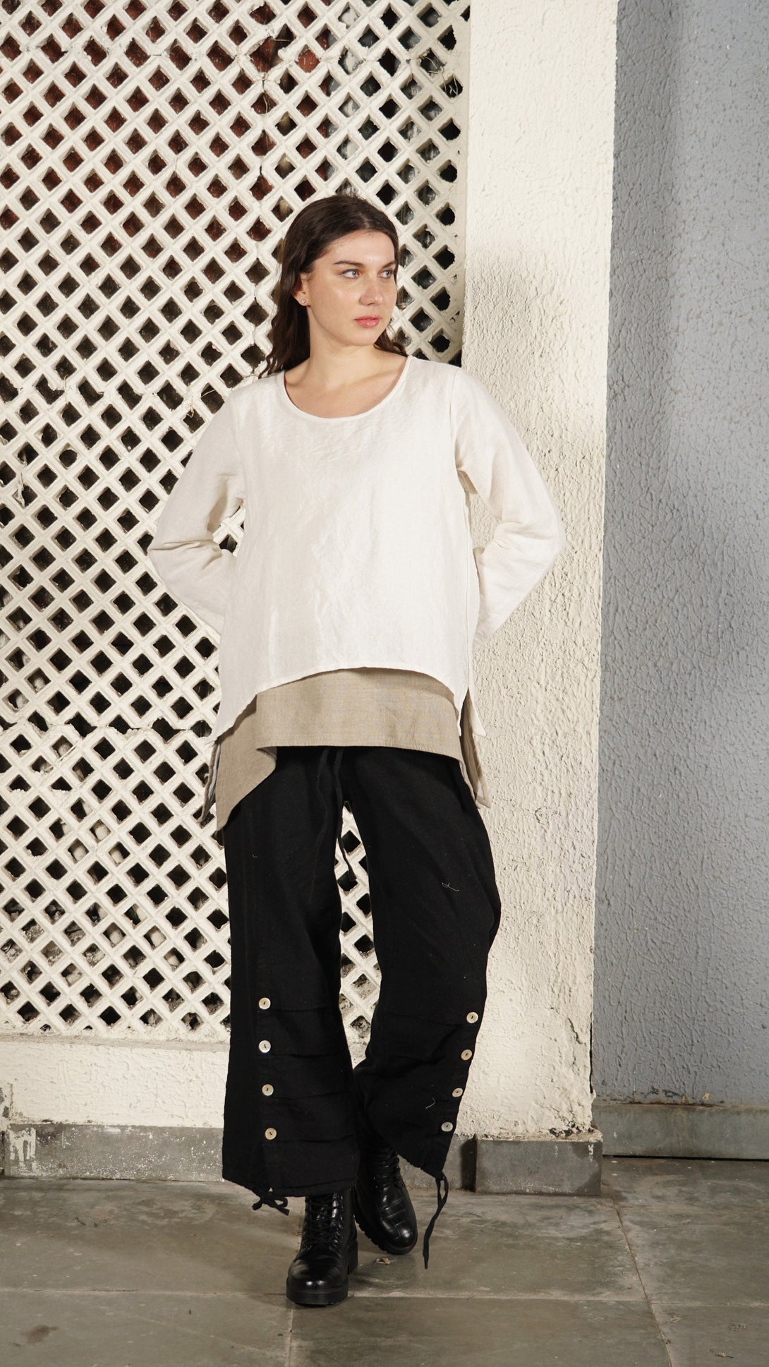 Nadine Linen Blend Top in Cream