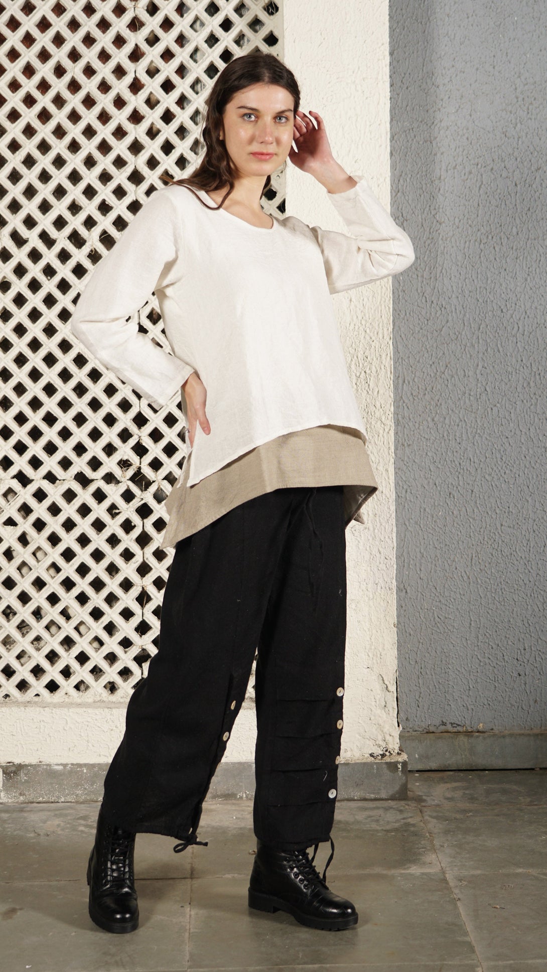 Nadine Linen Blend Top in Cream