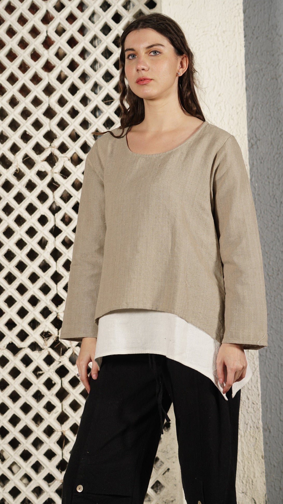 Nadine Linen Blend Top in Latte