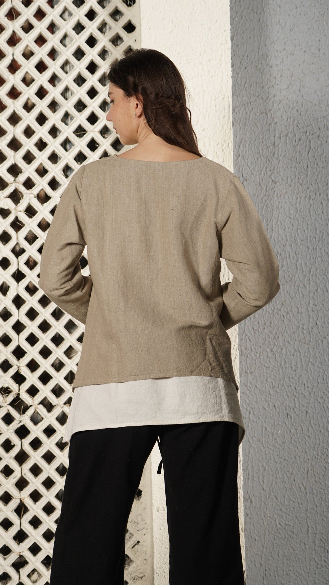 Nadine Linen Blend Top in Latte