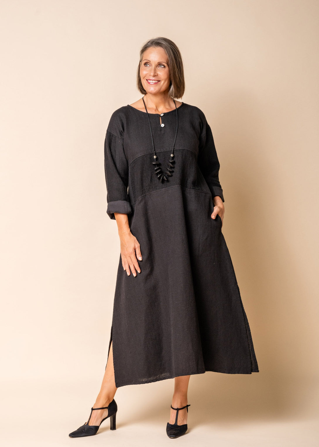 Minnie Linen Blend Dress in Onyx - Faulty