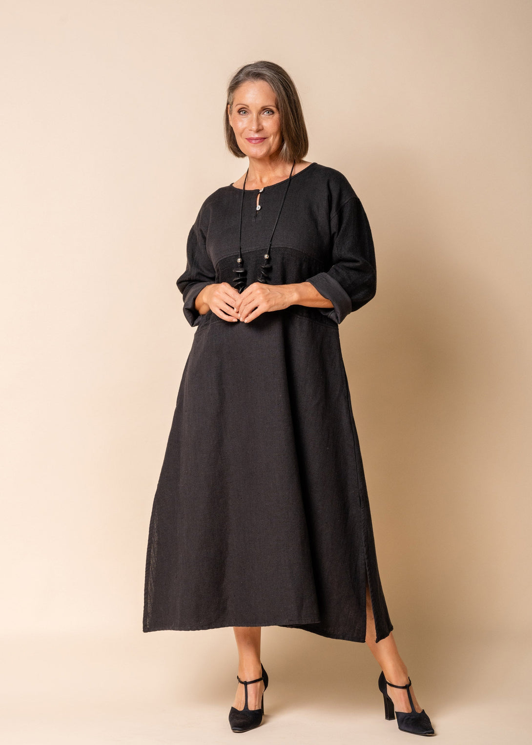 Minnie Linen Blend Dress in Onyx - Faulty