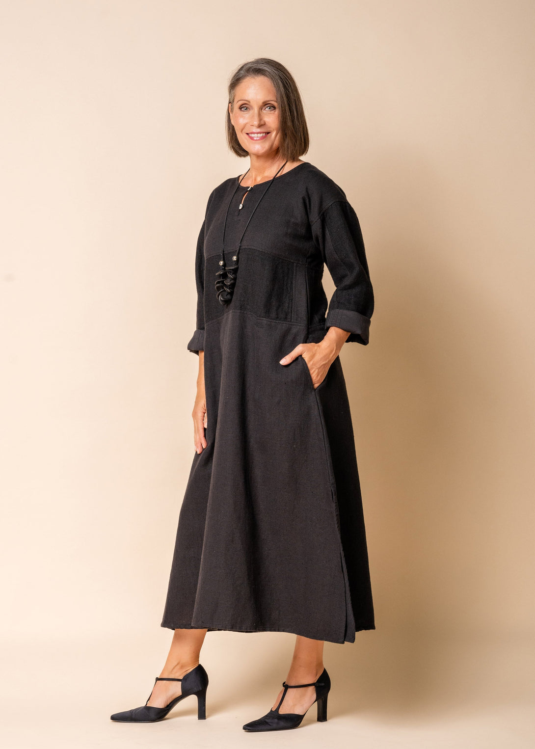 Minnie Linen Blend Dress in Onyx - Faulty