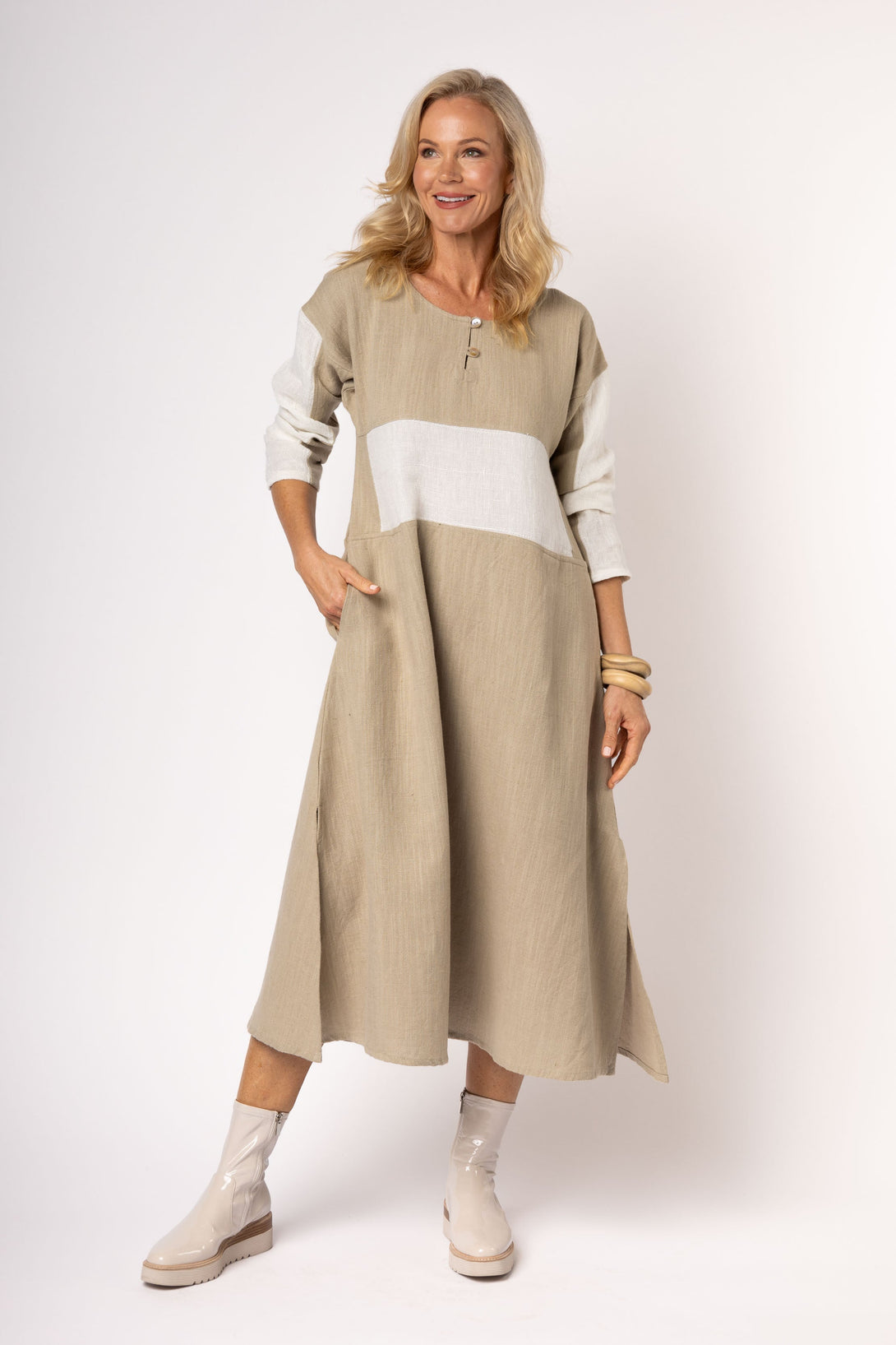 Minnie Linen Blend Dress in Latte - Faulty