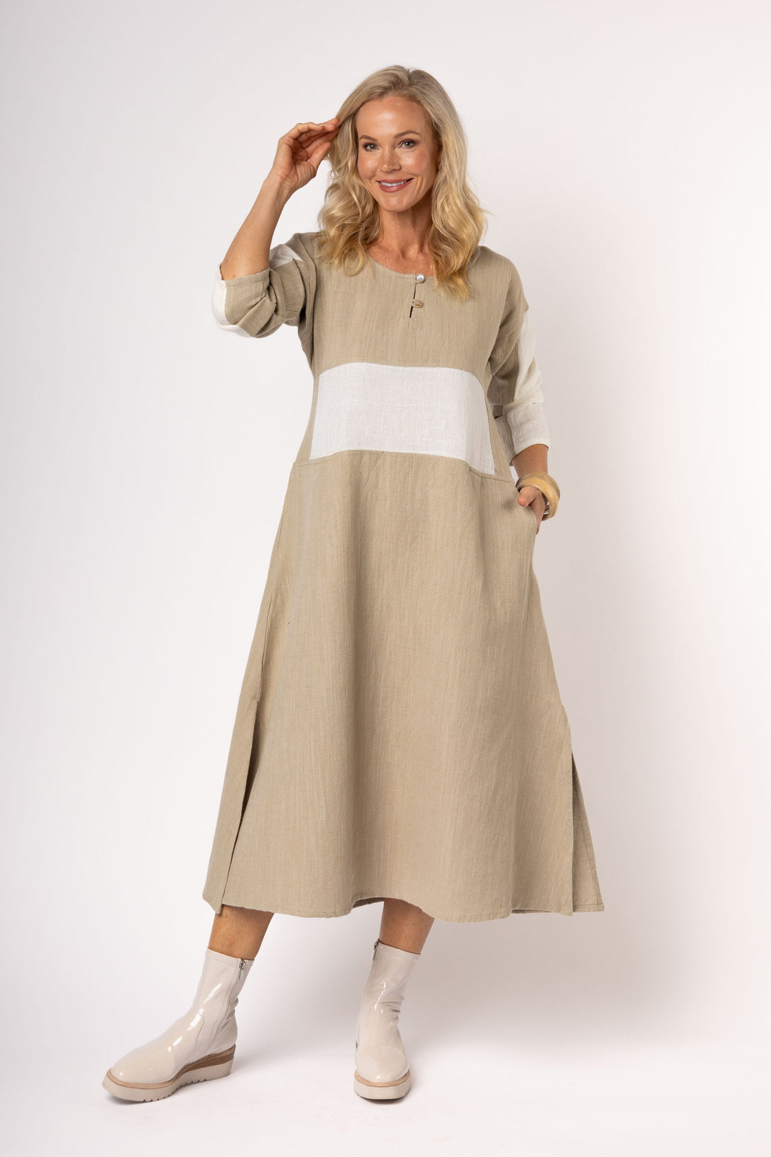 Minnie Linen Blend Dress in Latte - Faulty