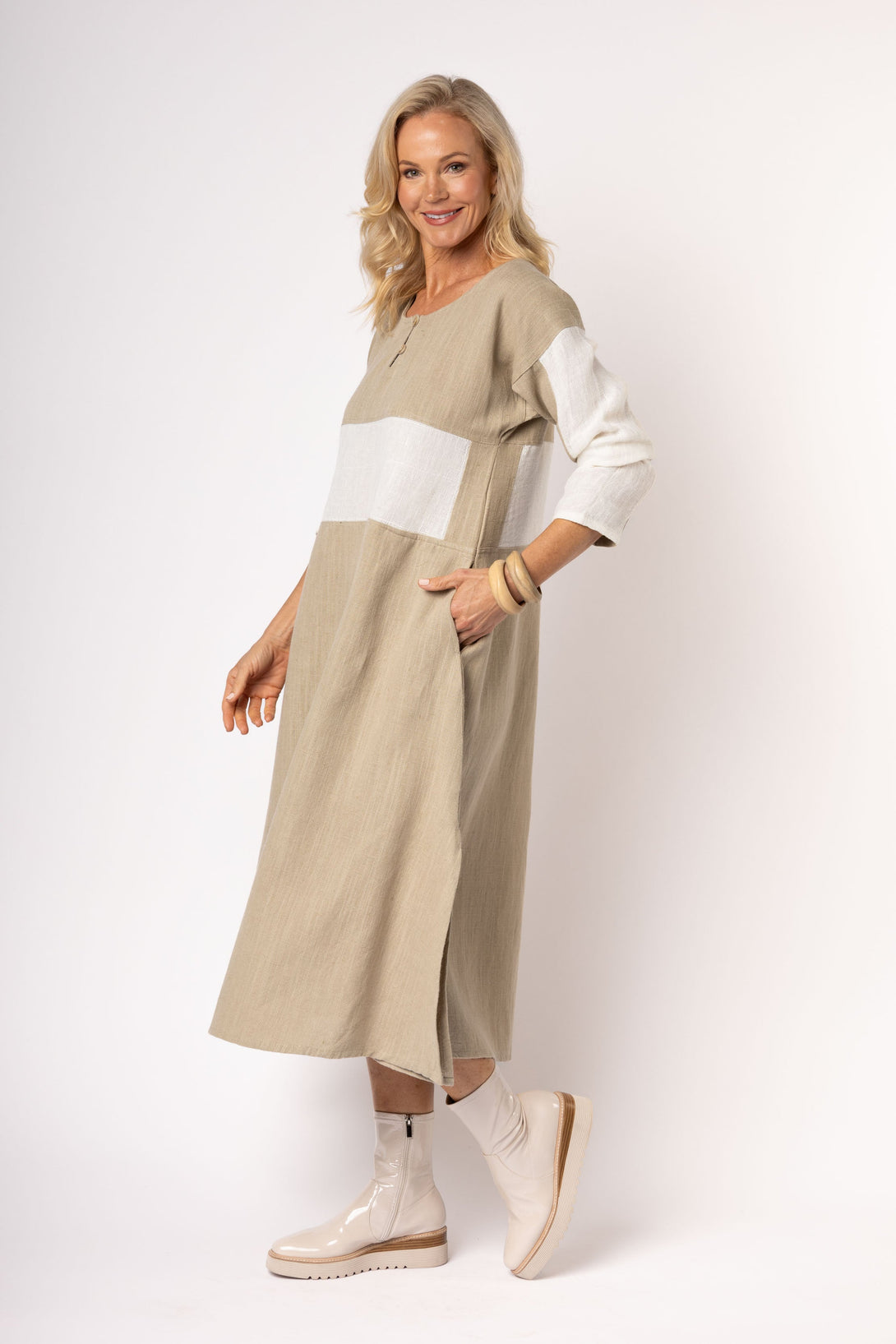 Minnie Linen Blend Dress in Latte - Faulty