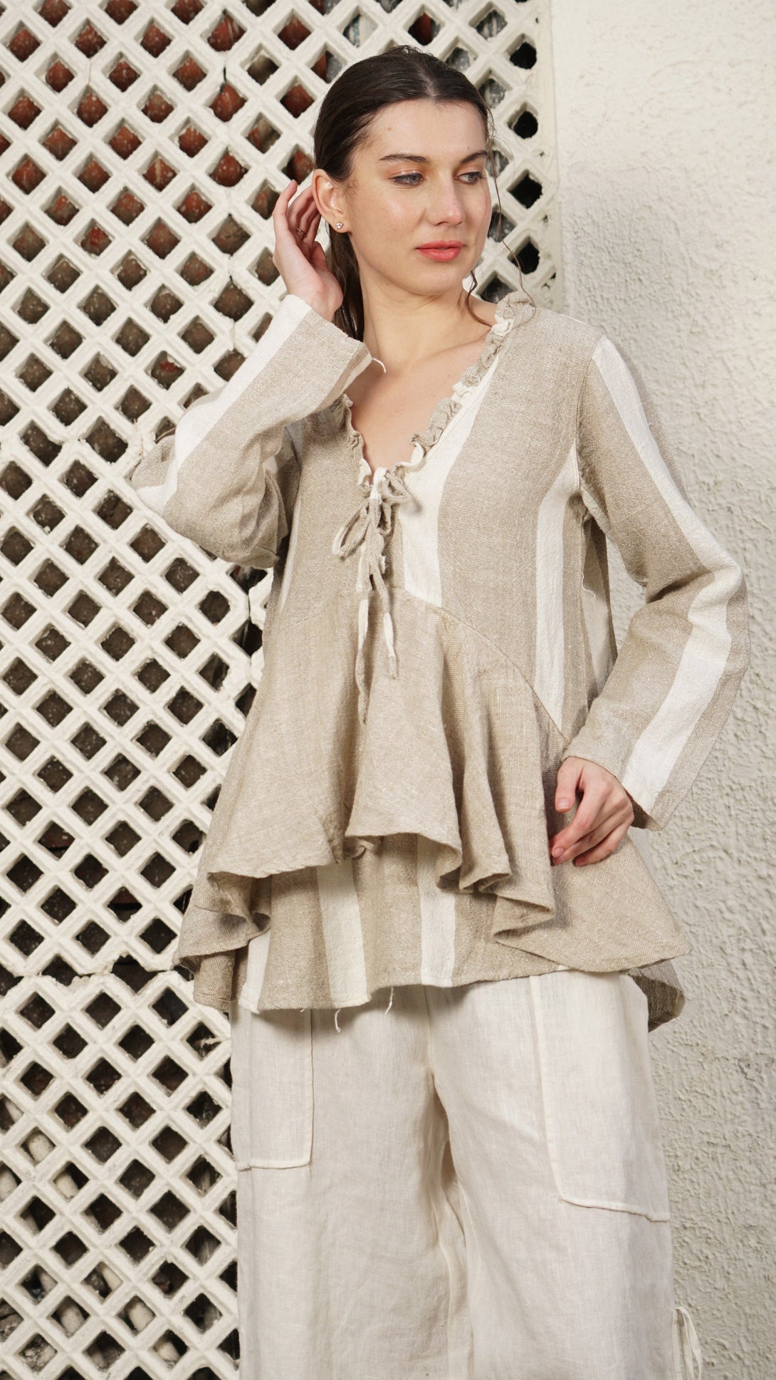 Napoleon Linen Blend Top in Cream