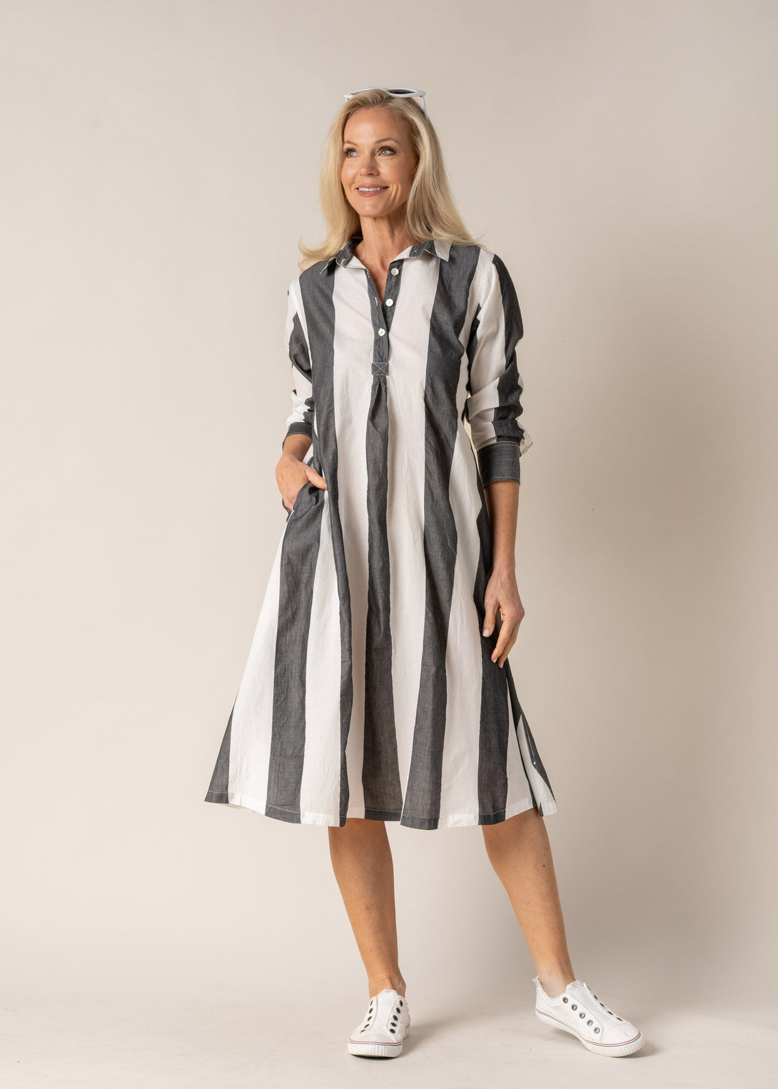 Lolita Cotton Dress in Granite Stripe