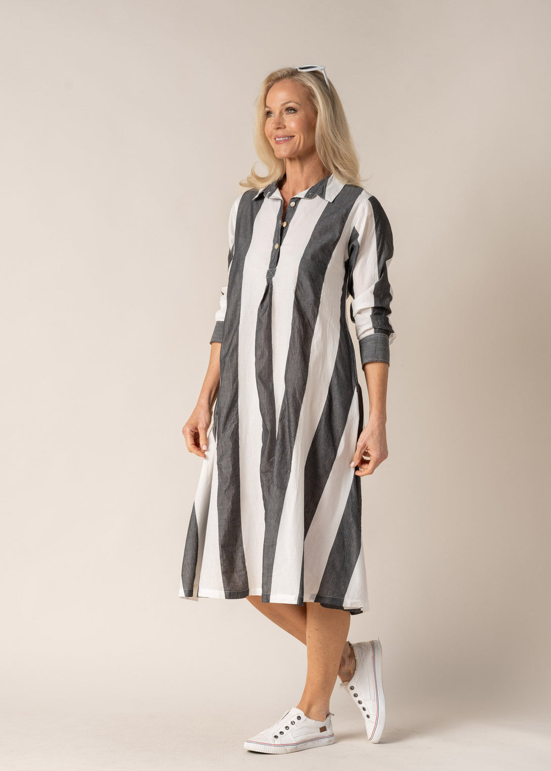 Lolita Cotton Dress in Granite Stripe