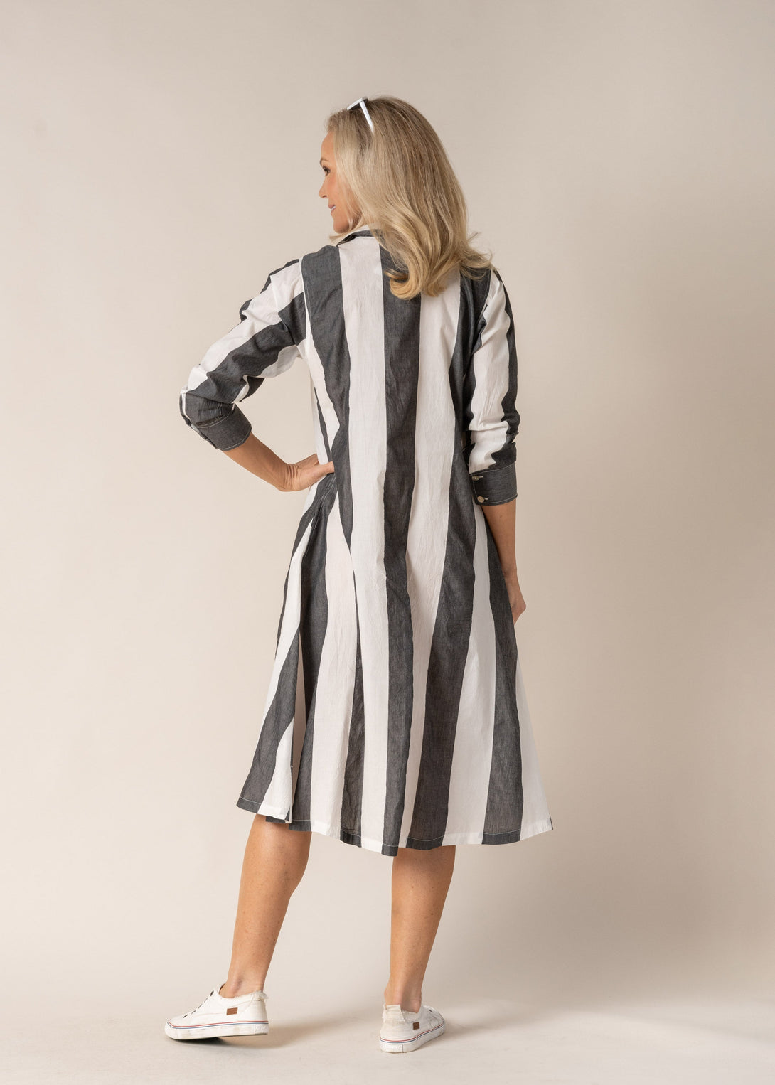 Lolita Cotton Dress in Granite Stripe