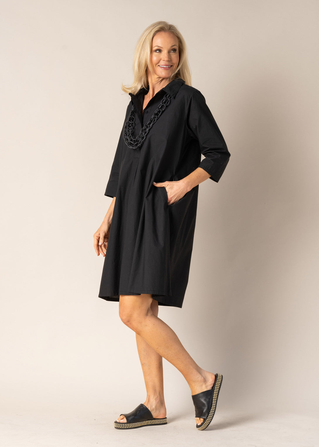 Genevieve Cotton Dress in Onyx