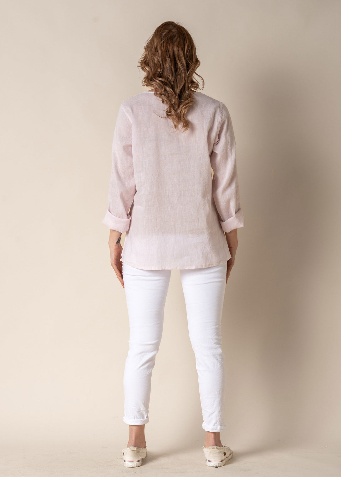 Angelina Linen Top in Blush