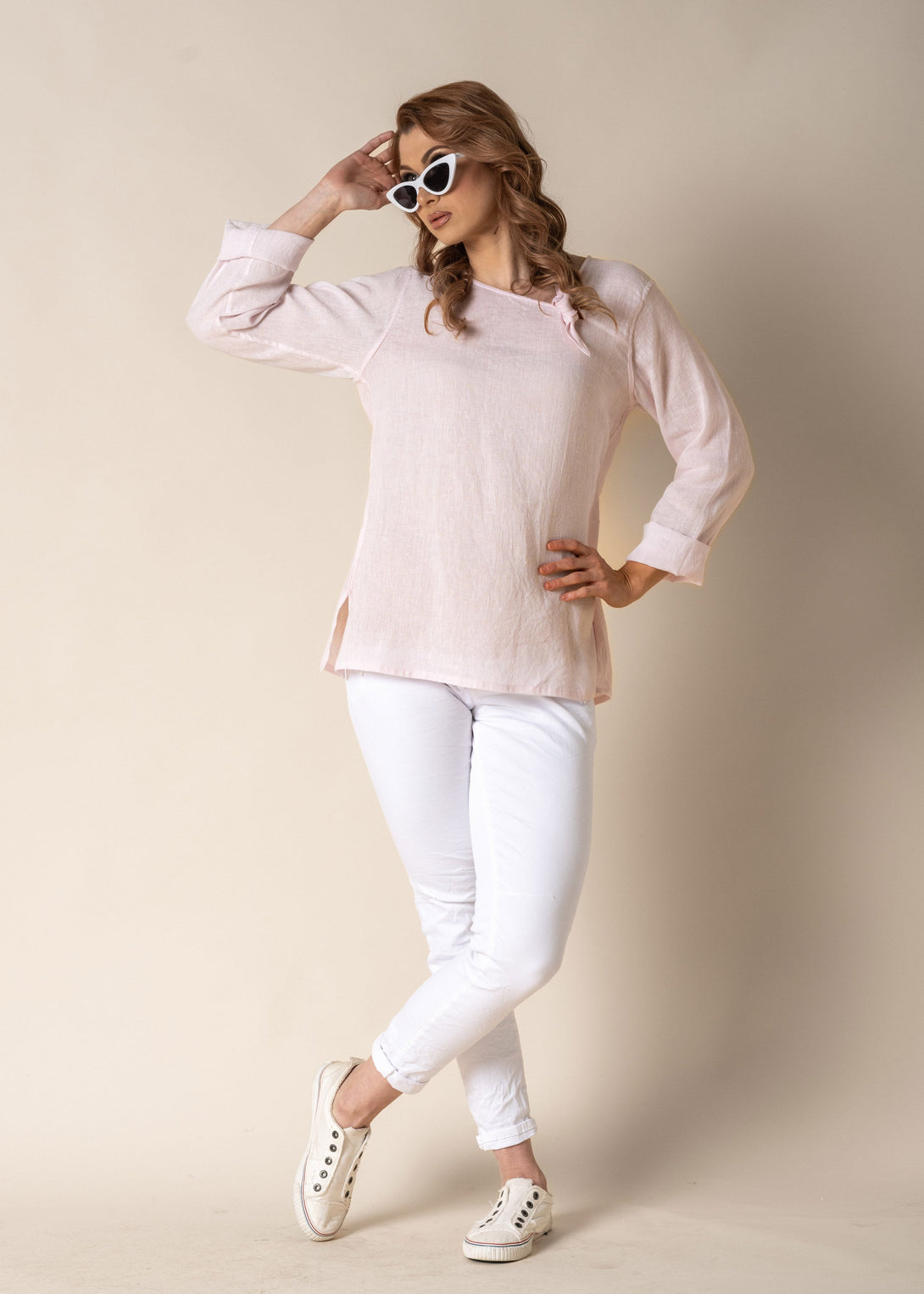 Angelina Linen Top in Blush