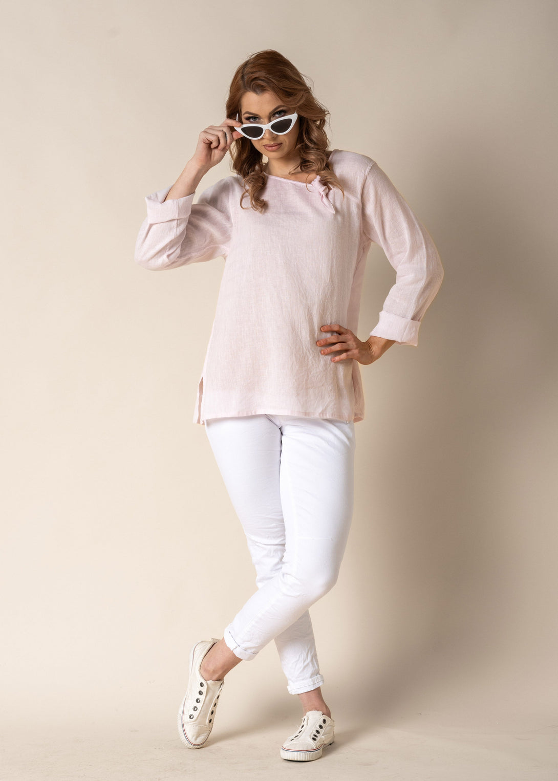 Angelina Linen Top in Blush