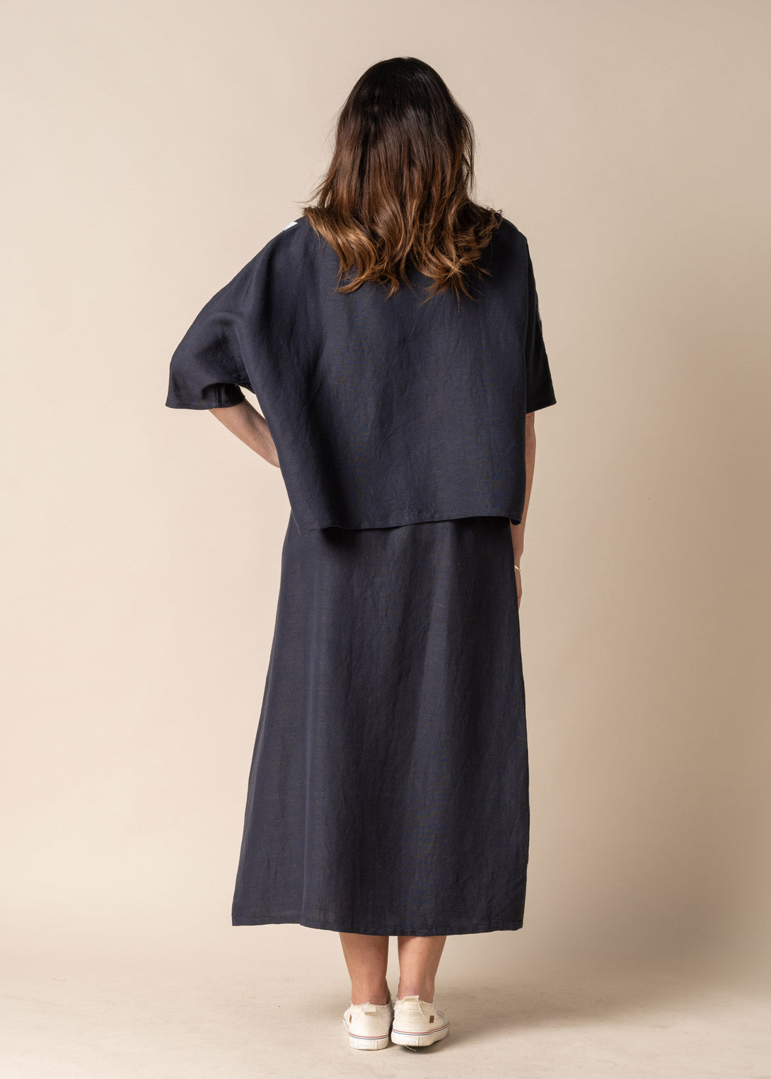 Tamia Linen Skirt in Navy